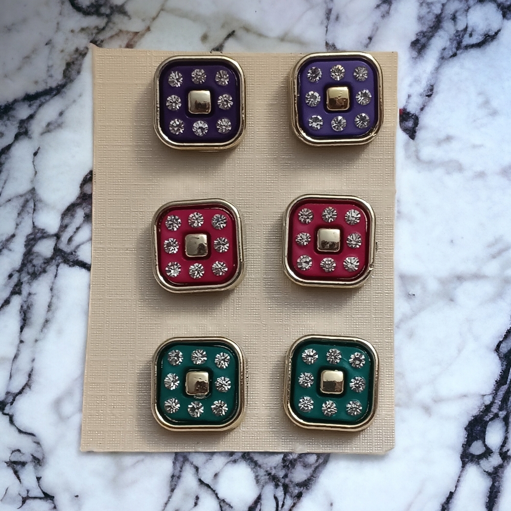 Gold Rhinestone Multicolor Earrings Set - Picture 3 of 5